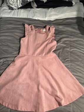 Ava & Yelly Girls' Blush Pink suede like Ruffle-Sleeve Fit & Flare Dress Sz 16